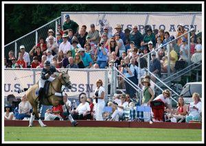 Action on field charging toward grandstand.